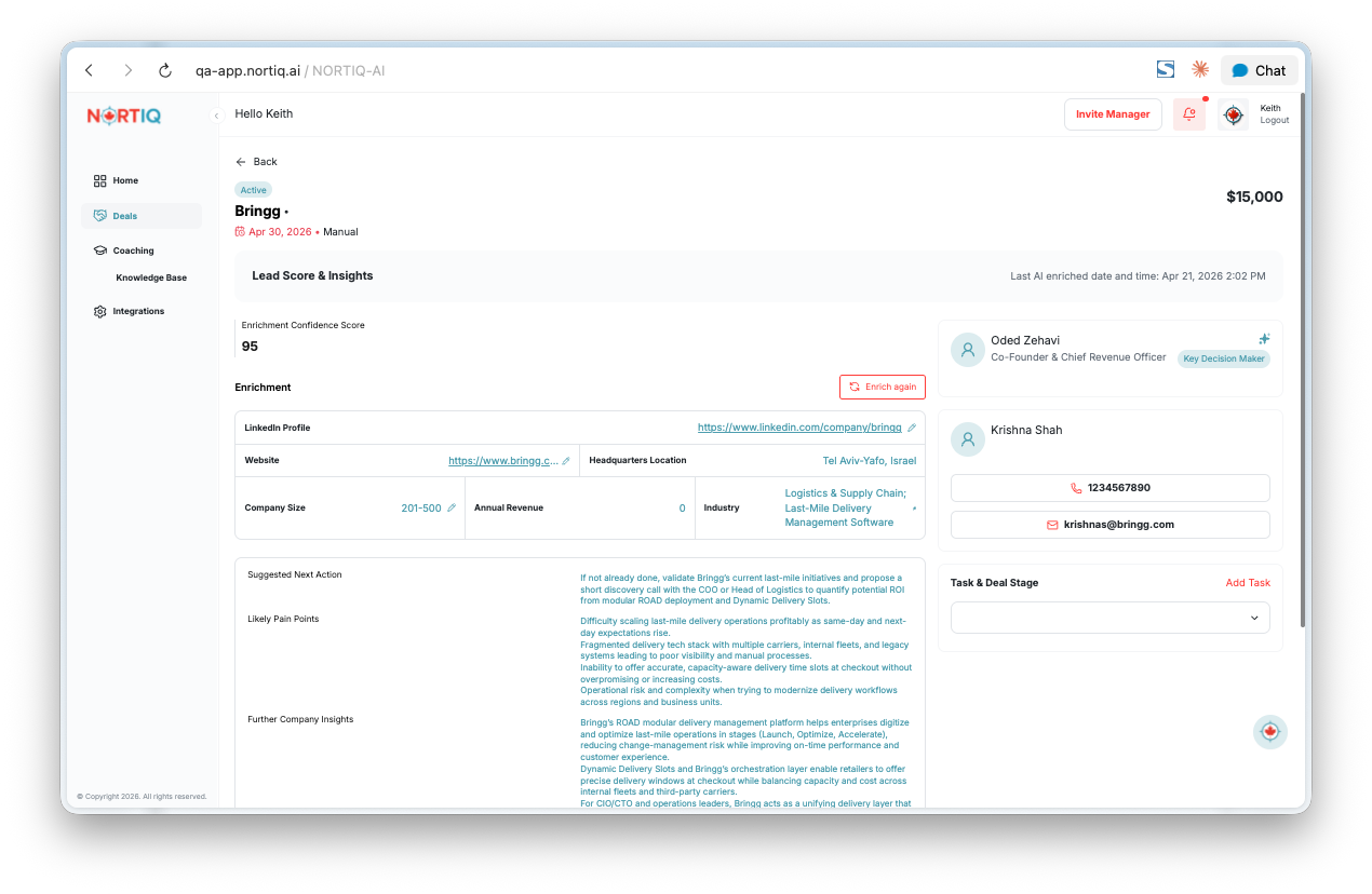 GTM OS account detail view showing enrichment, contacts, and deal context.