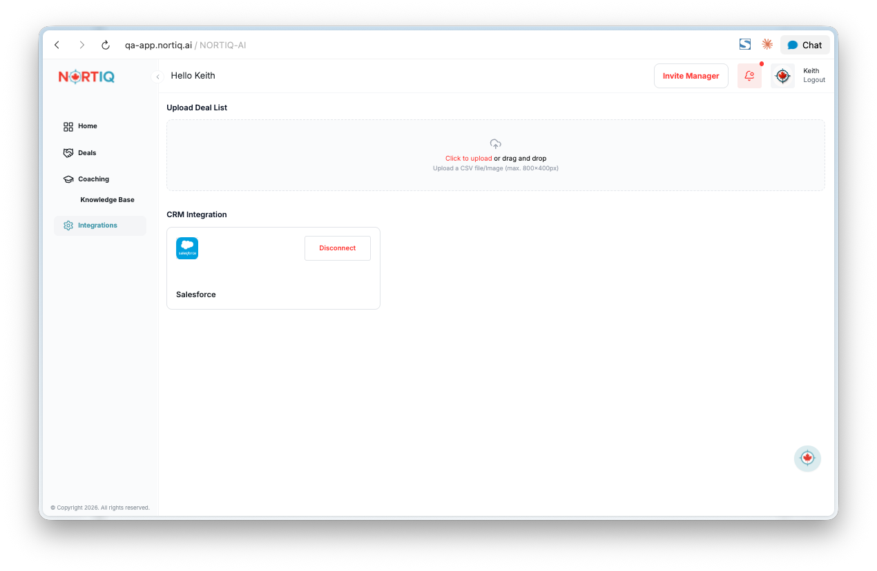 GTM OS integrations screen showing Salesforce connection and upload options.