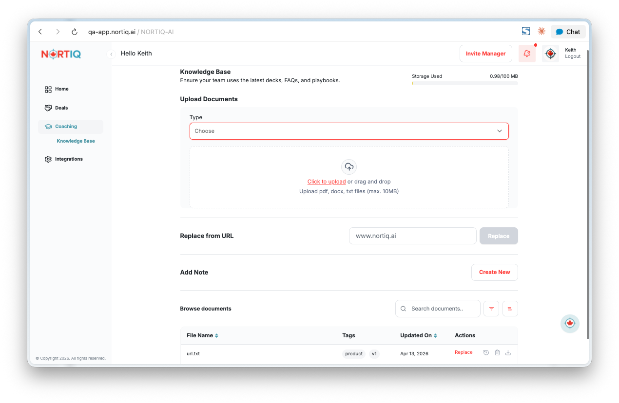 GTM OS knowledge base screen with supporting documents.